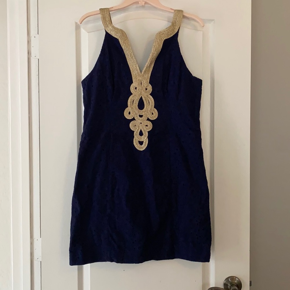 Lilly Pulitzer Navy & Gold Dress, sz 10💙💛